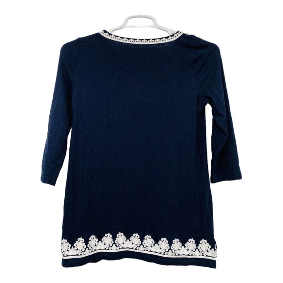 TALBOTS - WOMEN'S BLUE & WHITE 3/4 SLEEVE EMBROIDERED KNIT T-SHIRT TOP - Size S - Picture 3 of 12